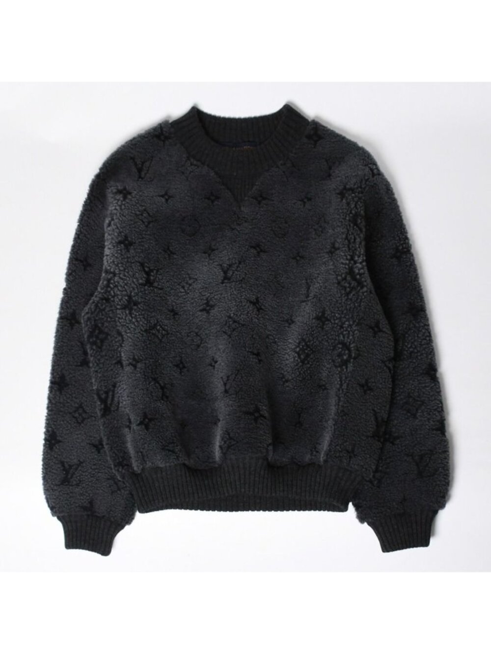 Louis Vuitton Shearling Crew Neck Knit Sweatshirt Rda Black Gray S